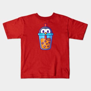 Cute Penguin Milk Tea Boba Cartoon Kids T-Shirt